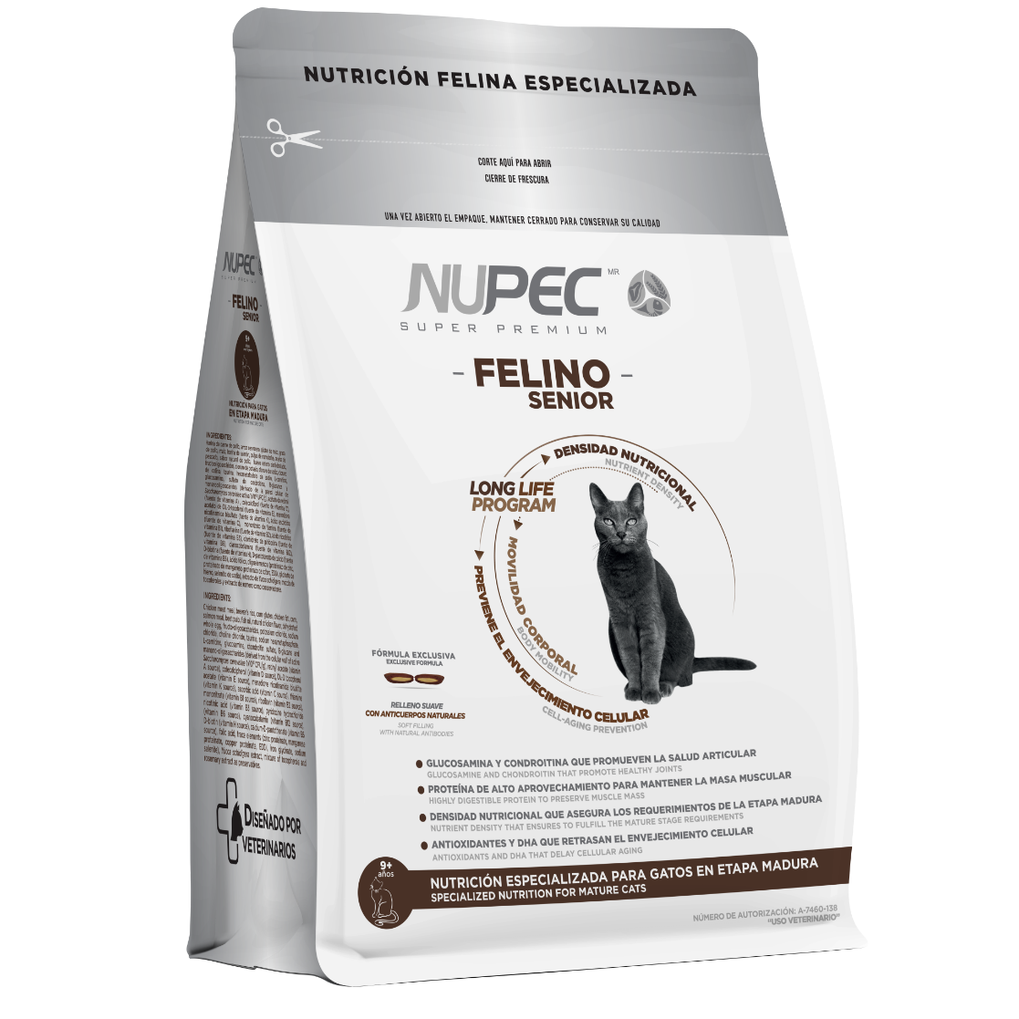 Grupo Nupec nutrición felina especializada Senior gato sabor pollo bolsa seca