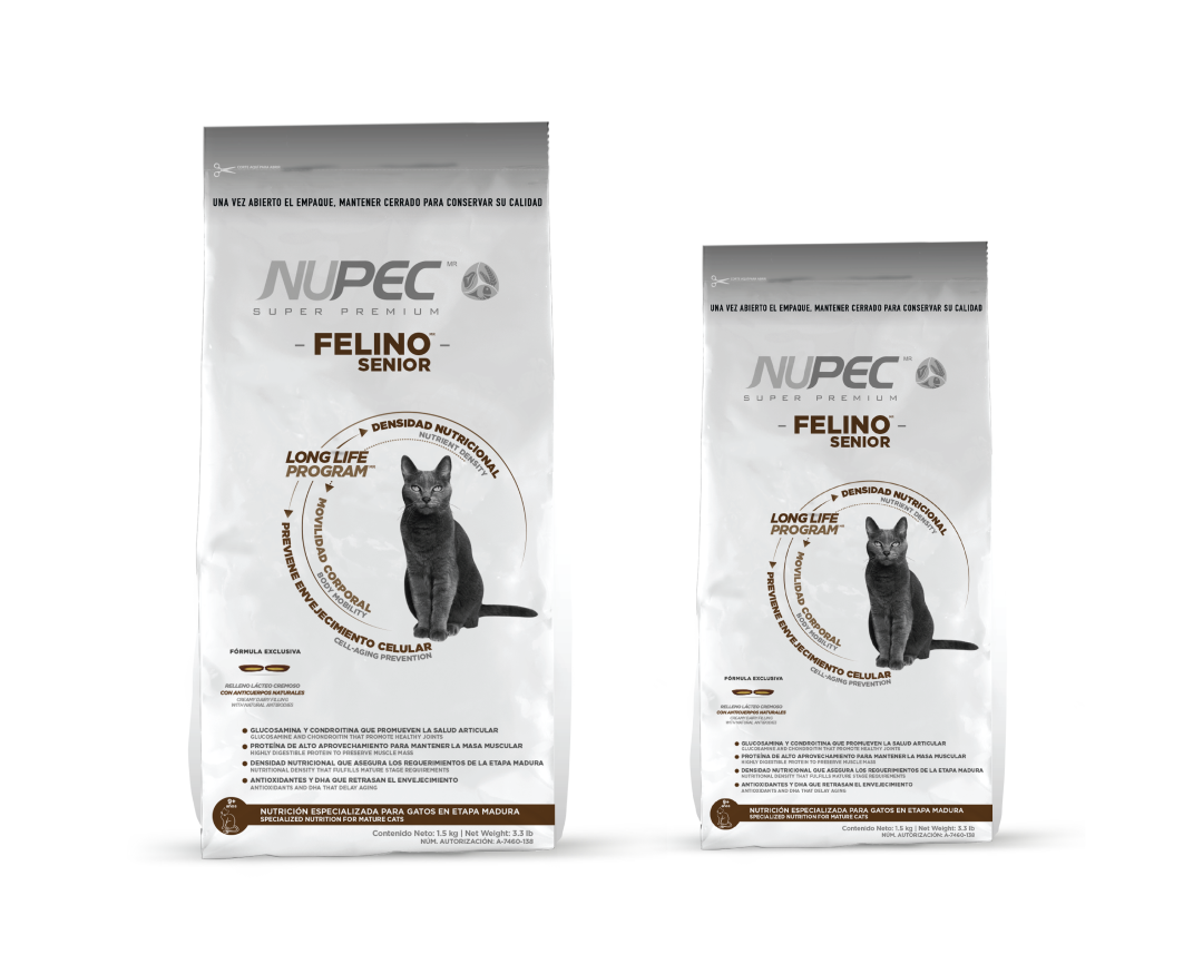 Grupo Nupec nutrición felina especializada Senior gato sabor pollo bolsa seca